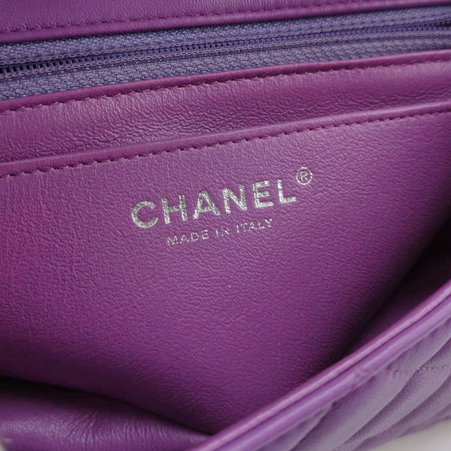 Chanel Classic Flap Mini Purple Lambskin Leather Silver Hardware