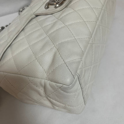 Chanel Classic Flap Maxi White Caviar Leather Silver-tone Hardware Giant CC Logo