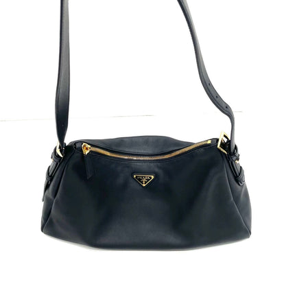 Prada Aimée Black Large Calfskin Leather Shoulder Bag