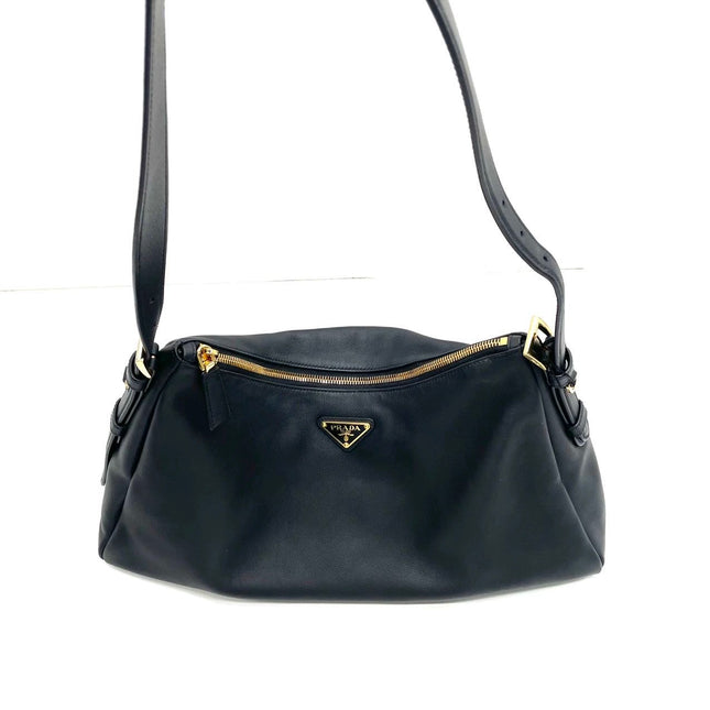 Prada Aimée Black Large Calfskin Leather Shoulder Bag