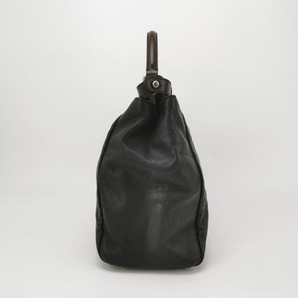 Fendi Peekaboo Large Black Calfskin Leather Glitter Beaded Zucca Interior