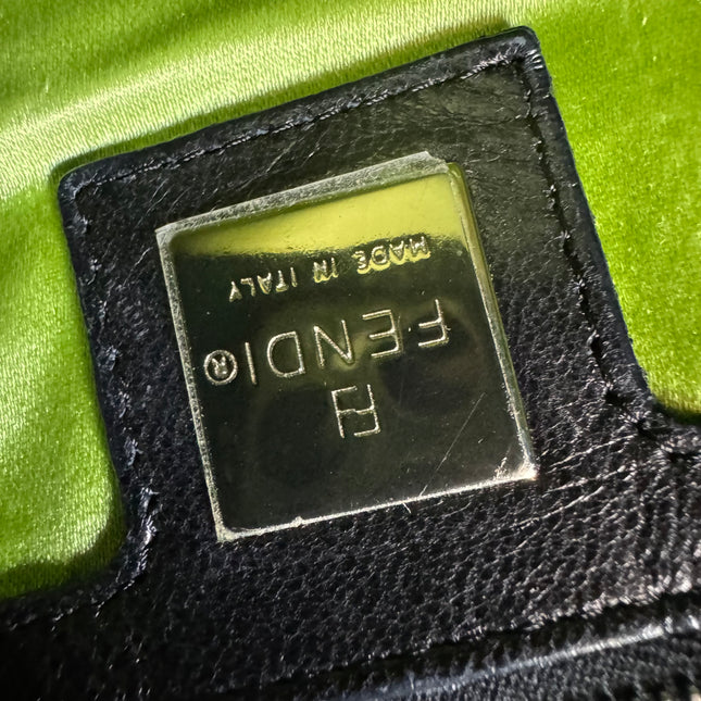 Fendi Mamma Baguette Black Lambskin Leather Green Enamel Buckle