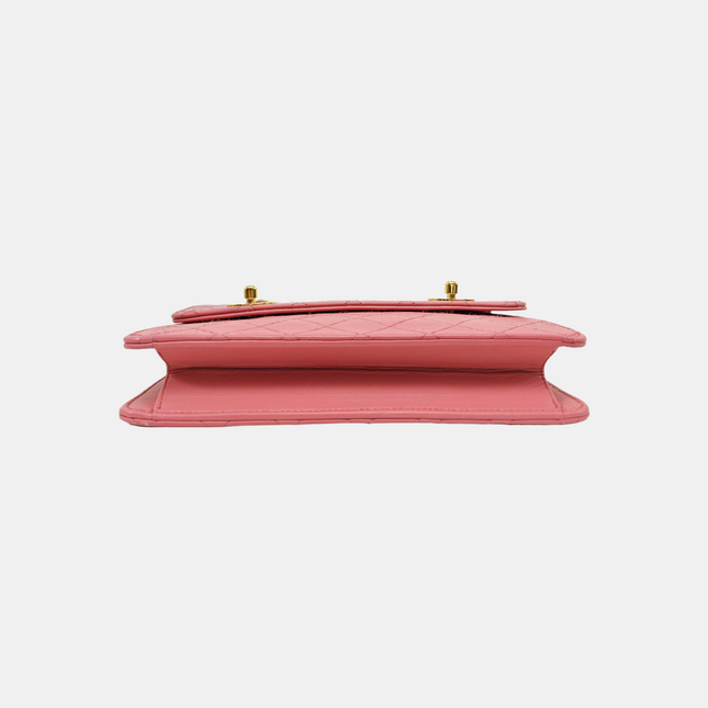 Chanel Vintage Double CC Turnlock Small Pink Lambskin Leather 2Way Shoulder Bag