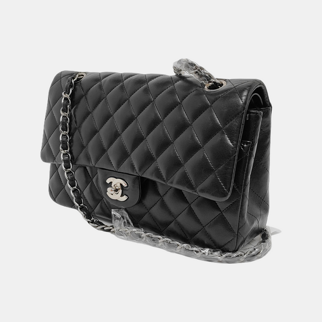 Chanel Timeless Classic Flap Medium Black Lambskin Leather Silver Hardware, 2013-2014