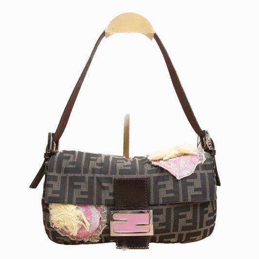 FENDI Baguette Zucca Print with Flower Embroidery-Luxbags
