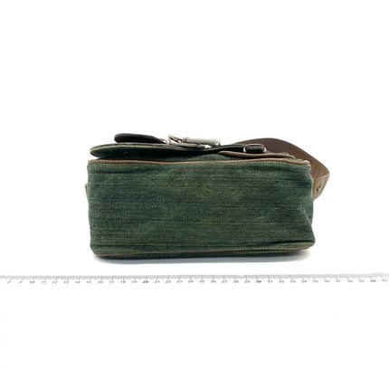 Dior Vintage Gaucho Mini Green Denim Brown Leather Crossbody Bag 2006