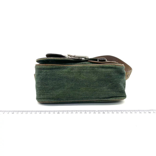 Dior Vintage Gaucho Mini Green Denim Brown Leather Crossbody Bag 2006