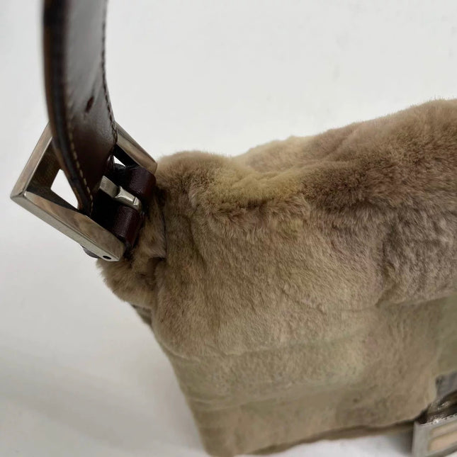 Fendi Mamma Baguette Brown Beige Soft Fur Shoulder Bag