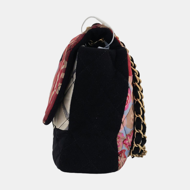 Chanel Jumbo Quilted Multicolor Patchwork Jersey Flap Bag
