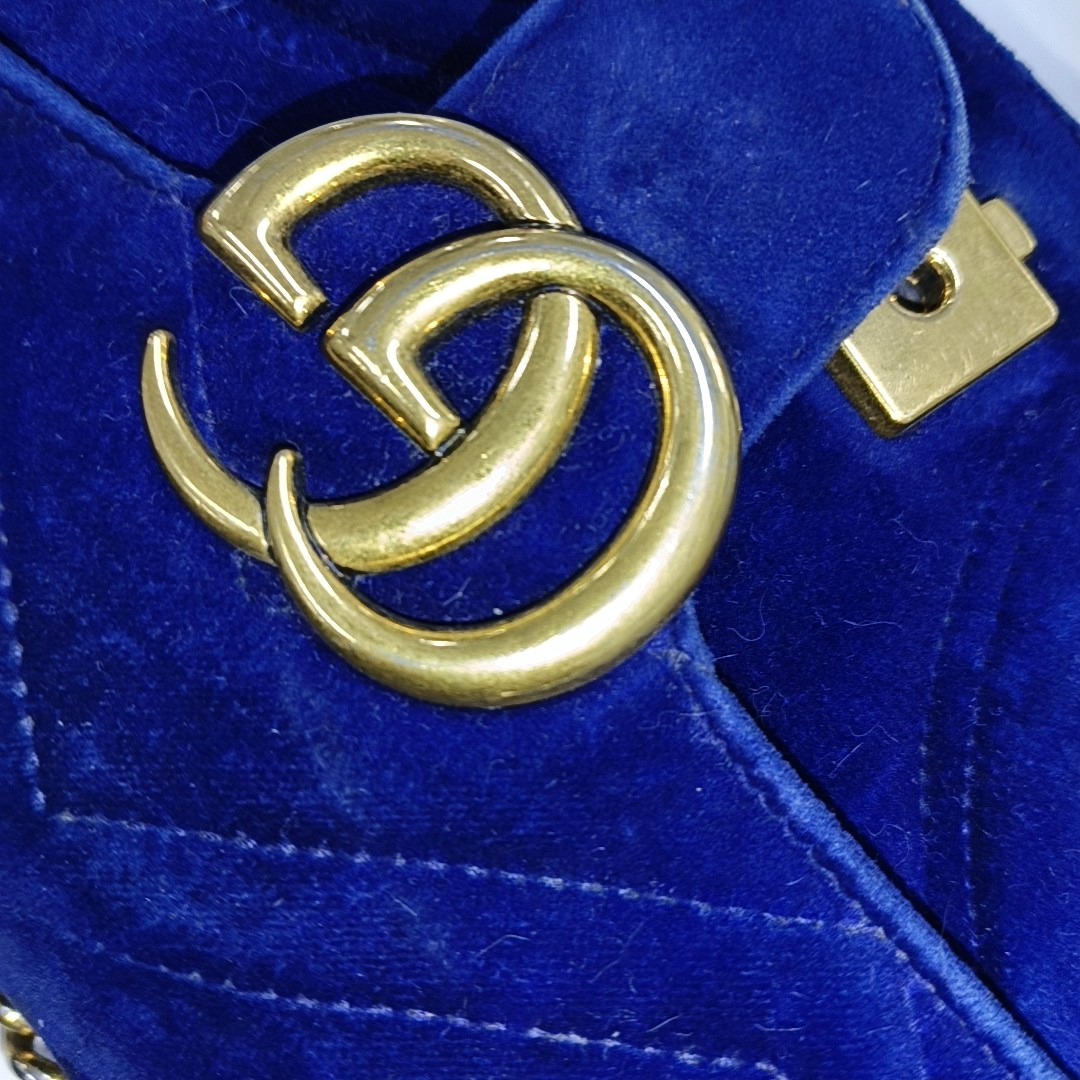 Gucci Marmont Mini Flap Navy Velvet Handbag