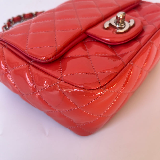 Chanel Classic Flap Mini Square Coral Orange Patent Lambskin Crossbody Bag
