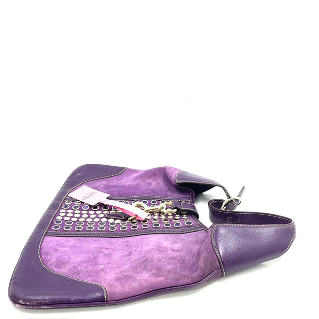Gucci Jackie Vintage Large Purple Suede Leather Ringlets Decoration