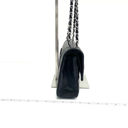 Chanel Timeless Classic Flap Medium 2009 Black Lambskin Leather Silver Hardware