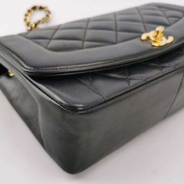 Chanel Diana CC Flap Bag 1994 Vintage Black Lambskin Leather with 24k Gold Hardware