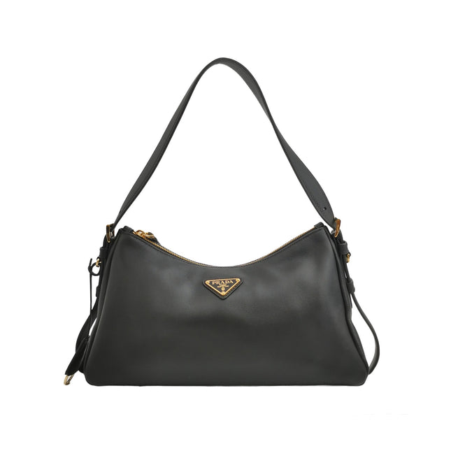 Prada Aimée Black Medium Calfskin Leather Shoulder Bag-Luxbags