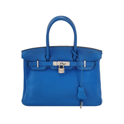 Hermes Birkin 30 Bleu Hydra T7 Togo Calfskin Leather Silver-tone Palladium Hardware 2012-Luxbags