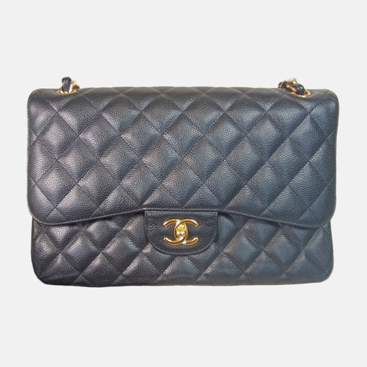 Chanel Classic Flap Jumbo Black Caviar Leather Double Flap with Gold Hardware, 2012-Luxbags