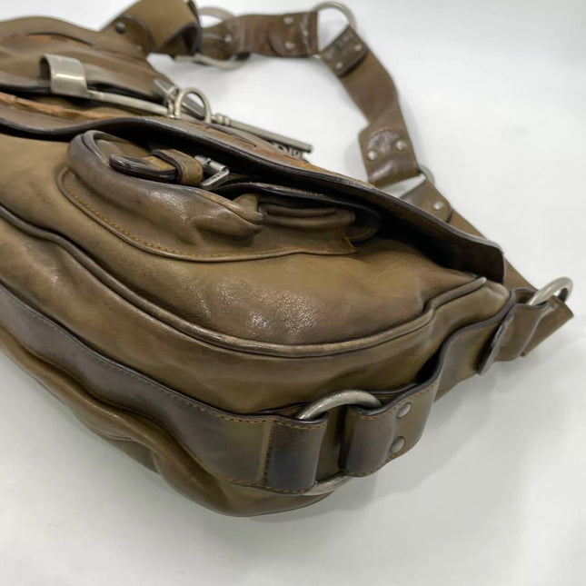 Dior Vintage Gaucho Large Brown Leather Crossbody Bag 36cm