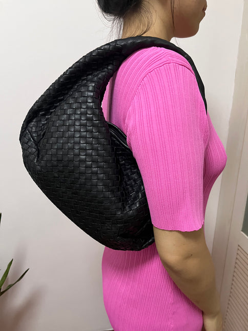 Sold Bottega Veneta Black Belly Hobo Intrecciato Nappa Leather Handbag