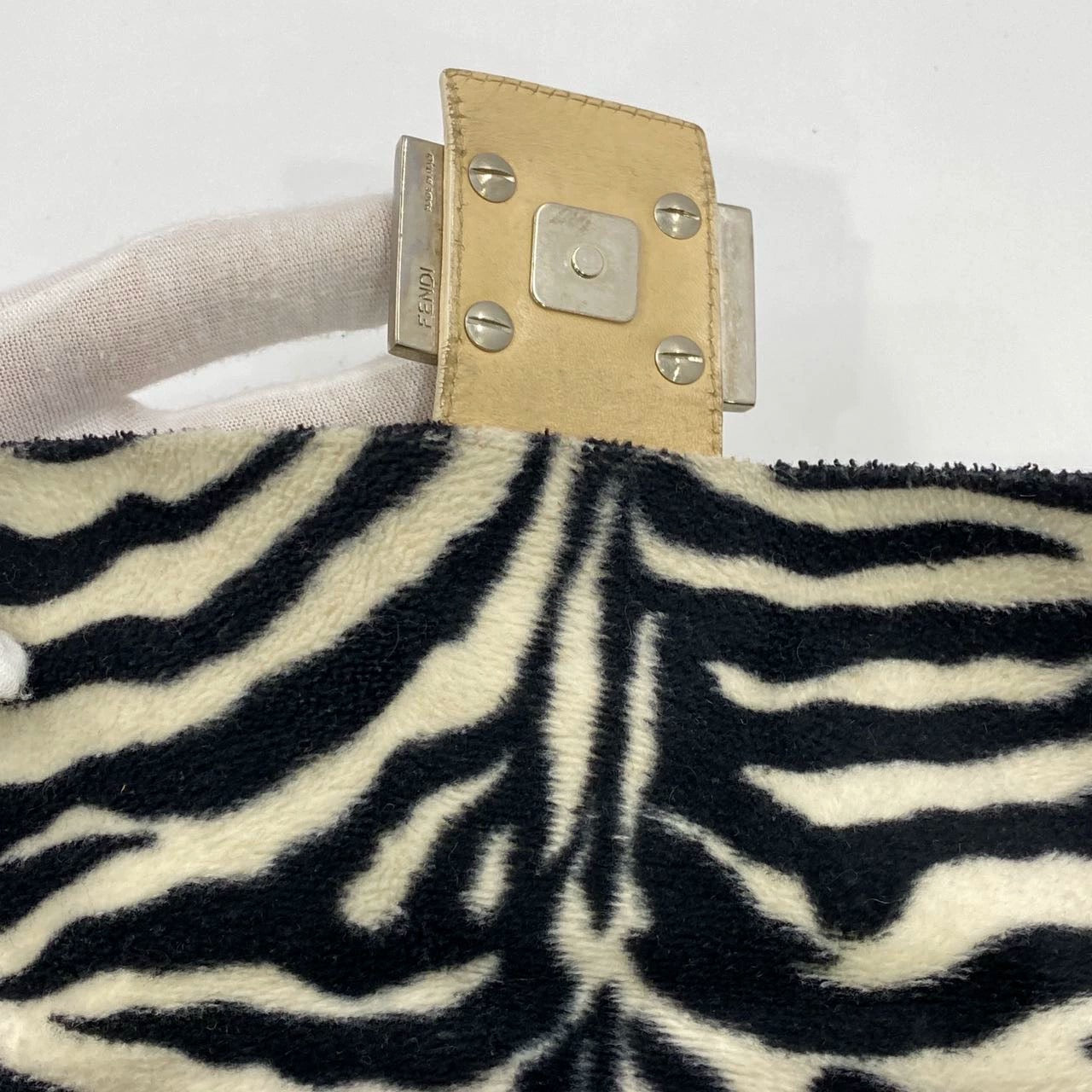 Fendi Baguette Black and White Zebra Print Fleece Red Buckle