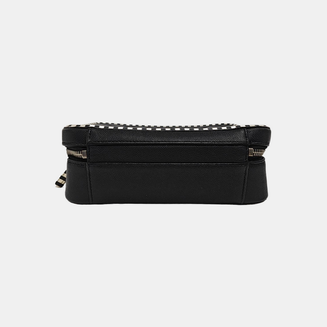 Chanel Filigree Medium Vanity Case Black and White Happy Stitch Top Handle with Chain