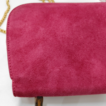 Gucci Bamboo 1947 Night Super Mini Pink Suede Evening Bag with Chain