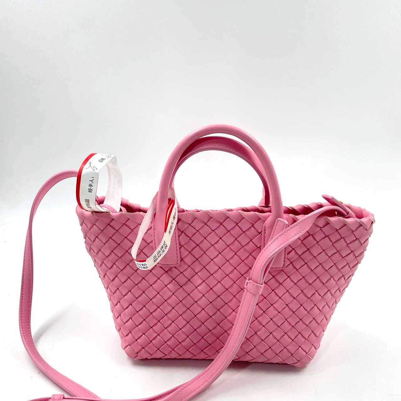 Bottega Veneta Cabat Mini Intreccio Leather Tote Bag Pink