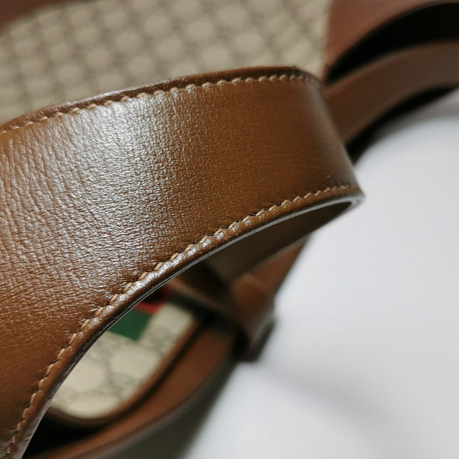 Gucci Jackie 1961 Large Brown Leather and Monogram Web with Long Strap