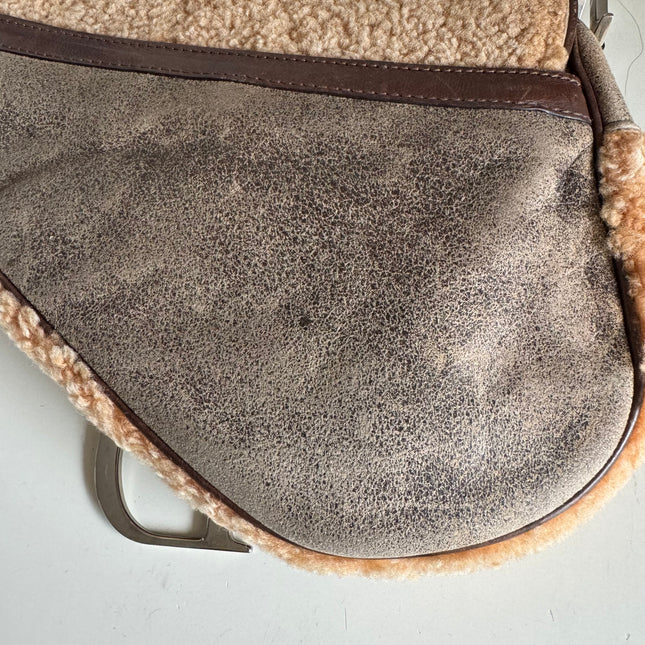 Sold Dior Saddle Vintage Shoulder Bag Shearling Brown and While