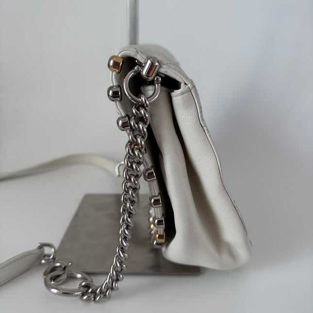 Chanel White Calfskin Leather Embellished Flap Saddle Bag, 2018-19