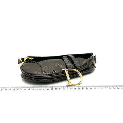 Sac bandoulière Dior Saddle petit modèle vintage en cuir verni imprimé oblique vert foncé