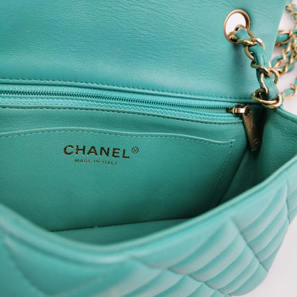 Chanel Classic Flap Mini Turquoise Blue Lambskin Leather Gold Hardware