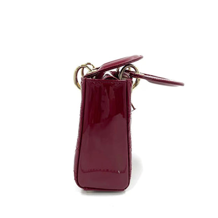 Lady Dior Mini Handbag 2017 Red Patent Leather Gold-tone Chain Strap