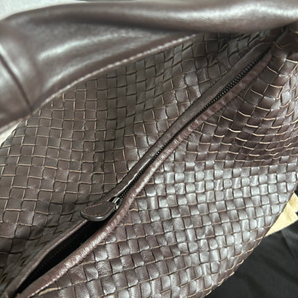 Bottega Veneta Belly Hobo Intreccio Leather Dark Chocolate Brown Large 50cm