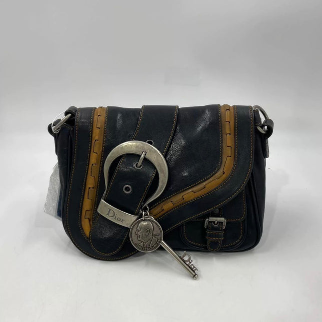 Sac bandoulière Dior Vintage Gaucho mini en cuir noir