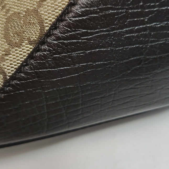 Gucci Large Vintage Brown Monogram and Leather Side Horsebit Shoulder Bag