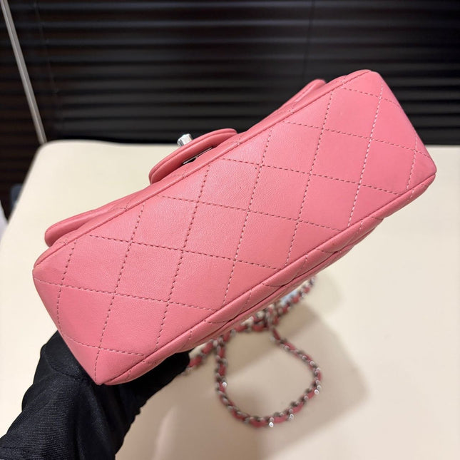 Chanel Classic Flap Mini 2013 Pink Lambskin Leather Silver Hardware