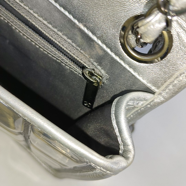 Chanel Ice Cube Chocolate Bar Classic Flap Metallic Silver PVC with Leather