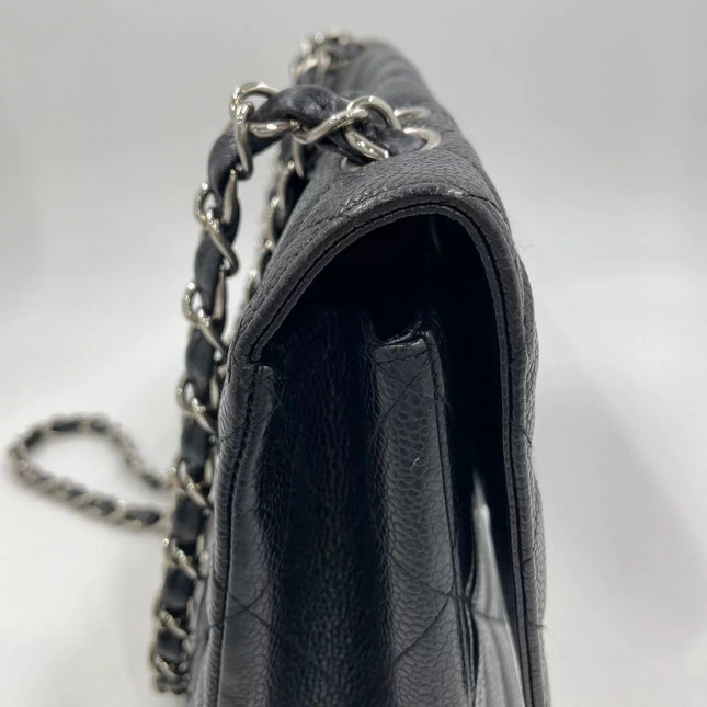 Chanel Classic Flap Jumbo Black Caviar Leather Single Flap Silver Hardware 2006-08