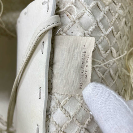 Bottega Veneta Cabat Large Intreccio Leather with Fringes White Ecru 40cm