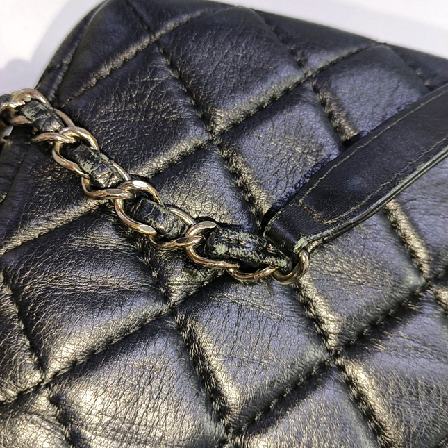 Chanel Medium Black Calfskin Leather Flap and Zipper Bag Silver Hardware, 2015