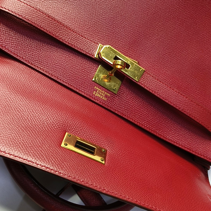 Hermes Kelly 32 Retourne Rouge Vif Red Epsom Leather Gold Hardware 1997