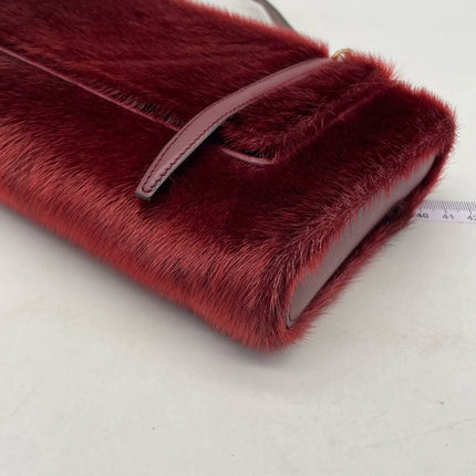 Loewe East West Burgundy Leather Fur Handbag Vintage