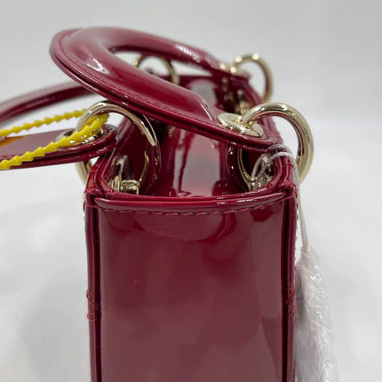 Lady Dior Mini Handbag 2021 Burgundy Red Patent Leather Gold-tone Chain Strap