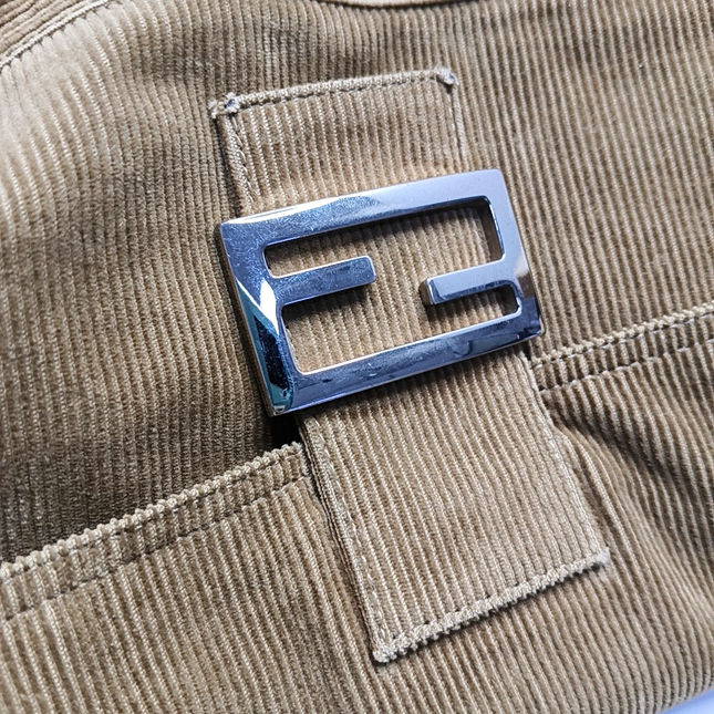 FENDI Baguette Vintage Corduroy Beige Brown Shoulder Bag