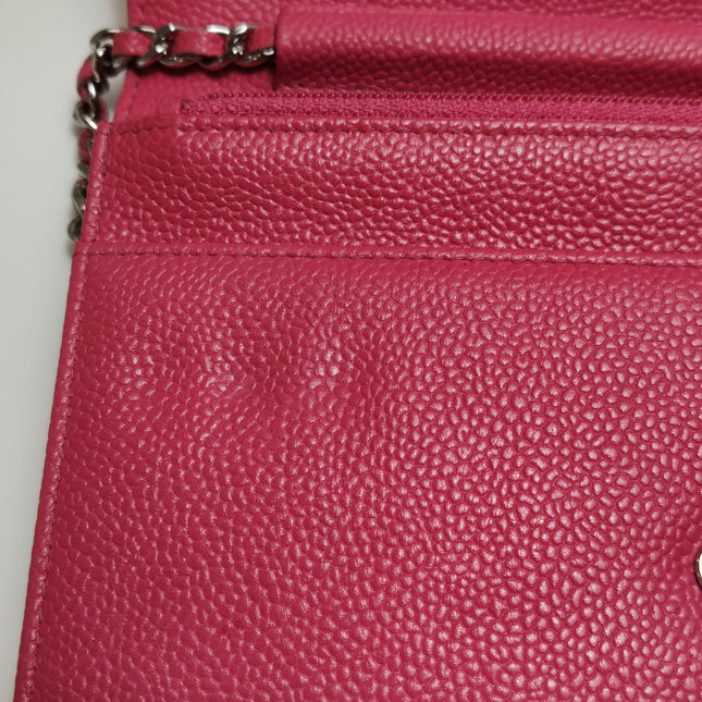 Chanel WOC Wallet on Chain Fuchsia Caviar Leather with Enamel Logo