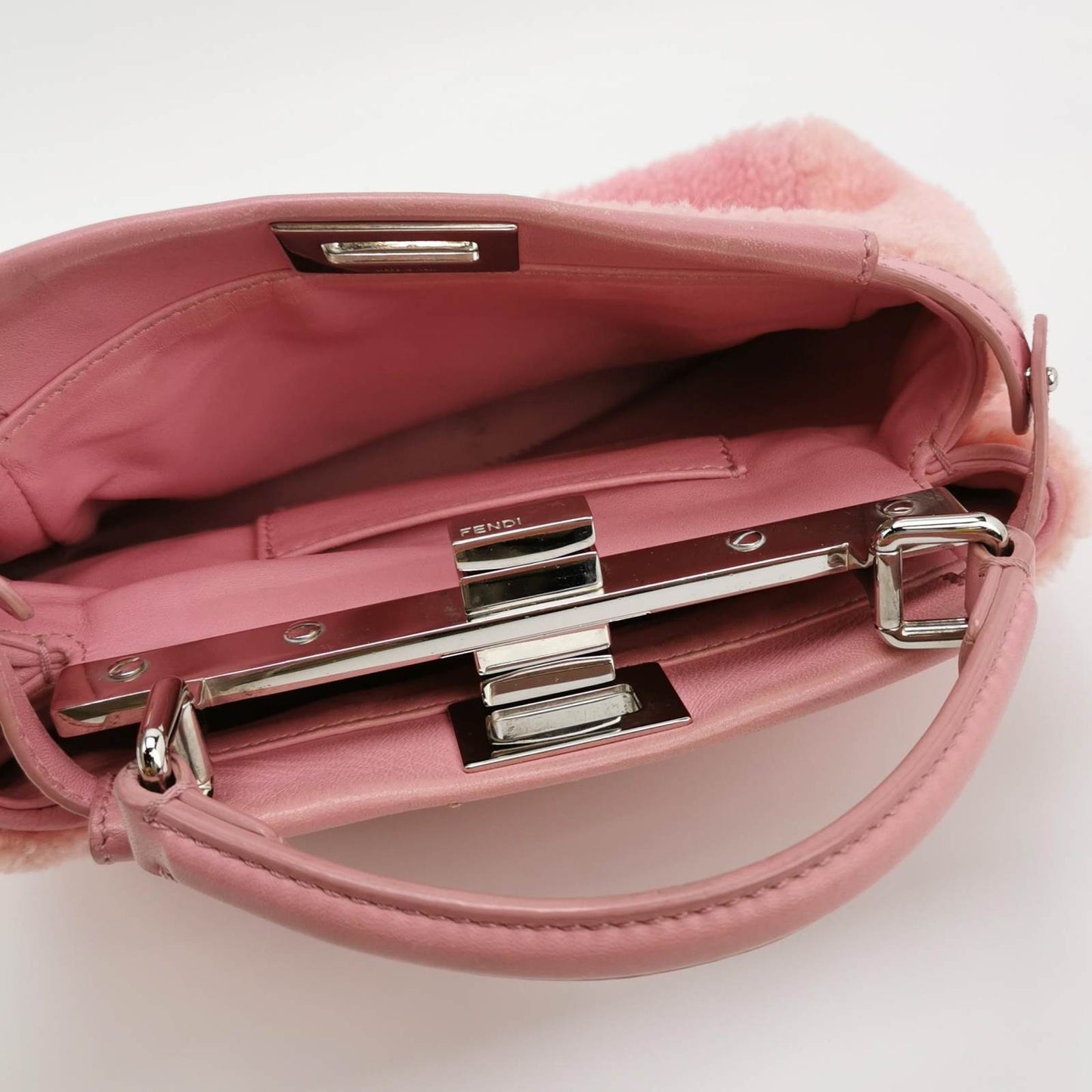 Fendi Peekaboo Small Pink Leather and Shearling Crossbody Bag