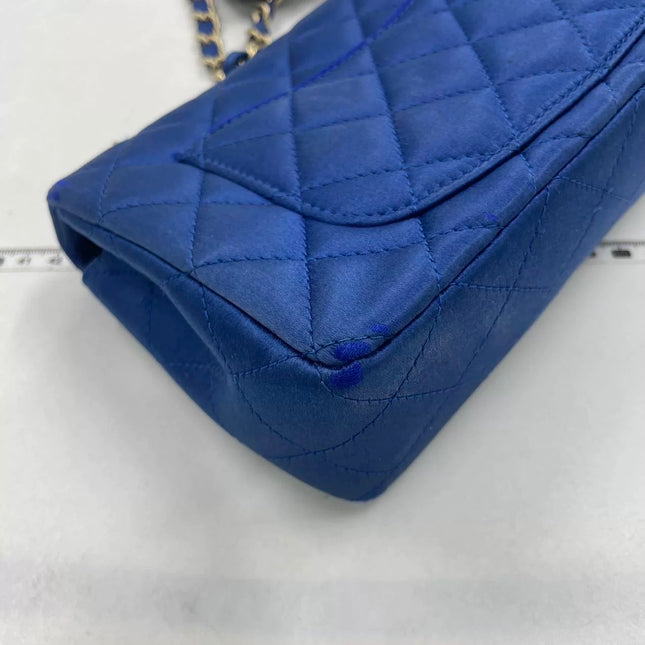 Chanel Classic Flap Mini 2013 Blue Silk Satin Gold Hardware
