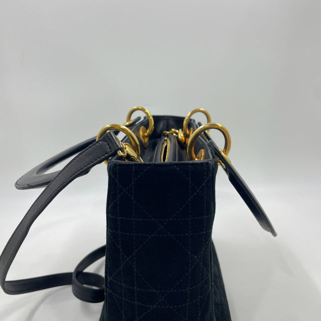 Lady Dior Vintage Medium Black Suede Leather Gold Hardware 1997