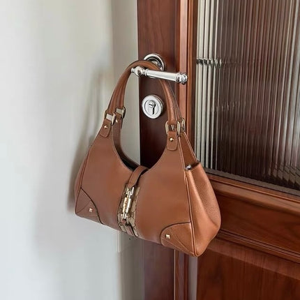 Gucci Piston Lock Brown Bardot Small Vintage Handbag